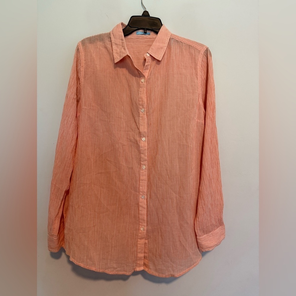 J McLaughlin Womens Button Down Shirt Size Large Cotton Striped Orange